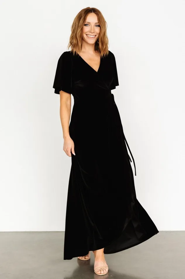 Katelyn Velvet Maxi Wrap Dress Black Women Baltic Born Wedding Guest