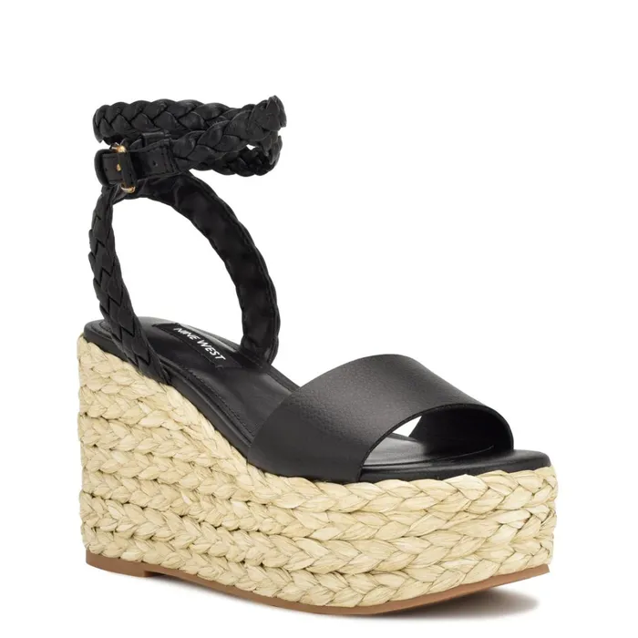 Keily Espadrille Wedge Sandals Black Women Nine West Wedges