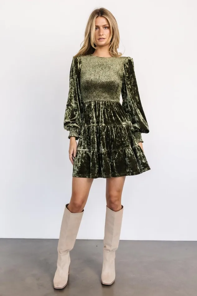 Kele Crushed Velvet Mini Dress Dark Olive Women Baltic Born Short Dresses