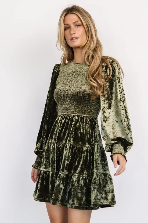 Kele Crushed Velvet Mini Dress Dark Olive Women Baltic Born Short Dresses Kele Crushed Velvet Mini Dress Dark Olive Women Baltic Born Short Dresses