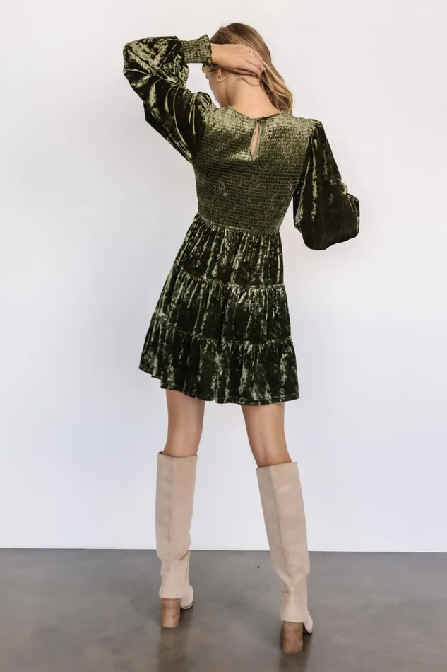 Kele Crushed Velvet Mini Dress Dark Olive Women Baltic Born Short Dresses Kele Crushed Velvet Mini Dress Dark Olive Women Baltic Born Short Dresses