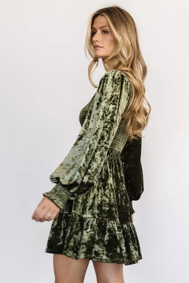 Kele Crushed Velvet Mini Dress Dark Olive Women Baltic Born Short Dresses Kele Crushed Velvet Mini Dress Dark Olive Women Baltic Born Short Dresses