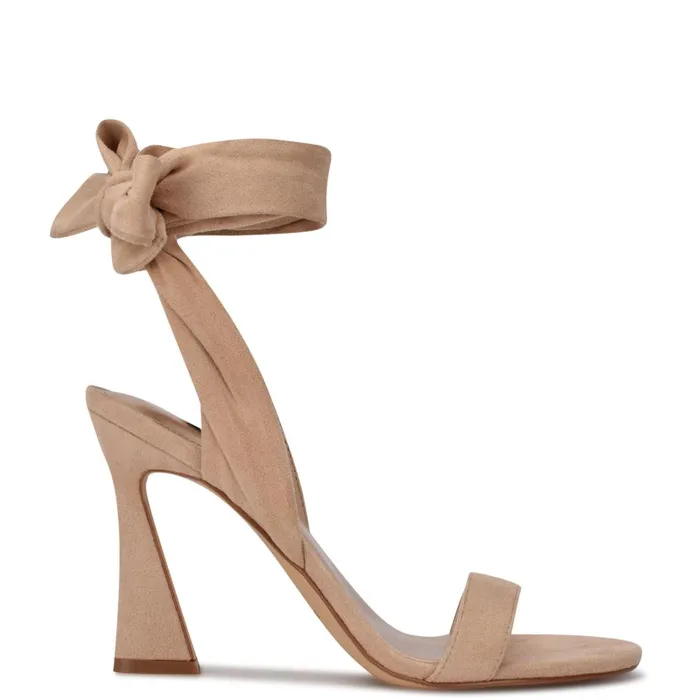 Kelsie Ankle Wrap Heeled Sandals Beige Suede Women Nine West Heeled