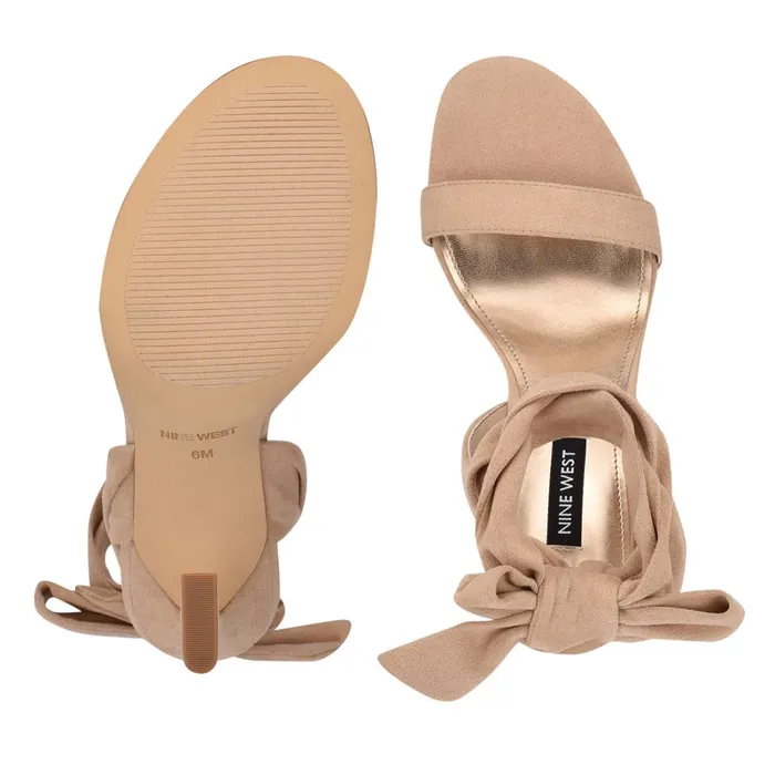 Kelsie Ankle Wrap Heeled Sandals Beige Suede Women Nine West Heeled Kelsie Ankle Wrap Heeled Sandals Beige Suede Women Nine West Heeled