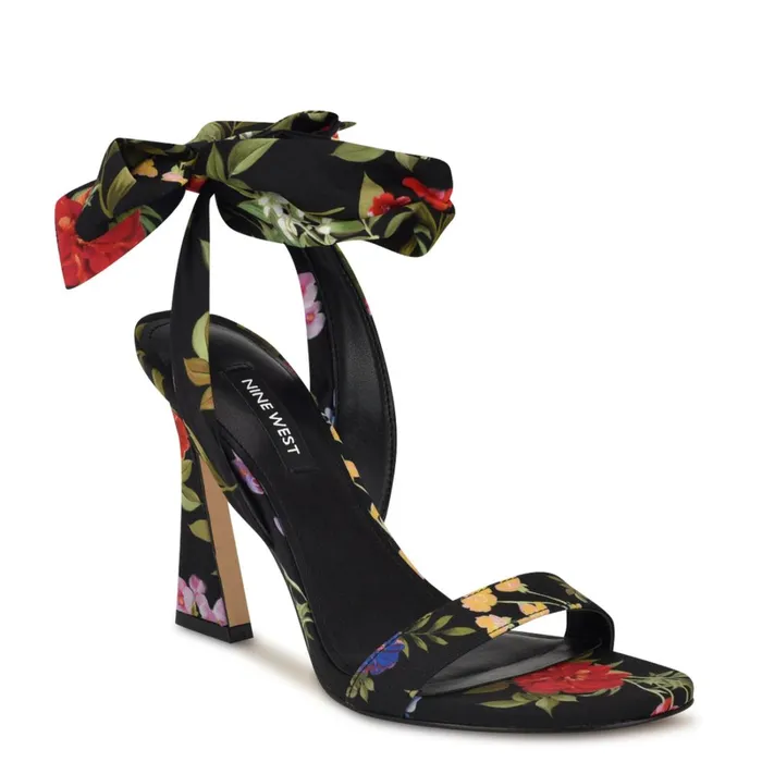 Kelsie Ankle Wrap Heeled Sandals Black Floral Women Nine West Sandals Kelsie Ankle Wrap Heeled Sandals Black Floral Women Nine West Sandals