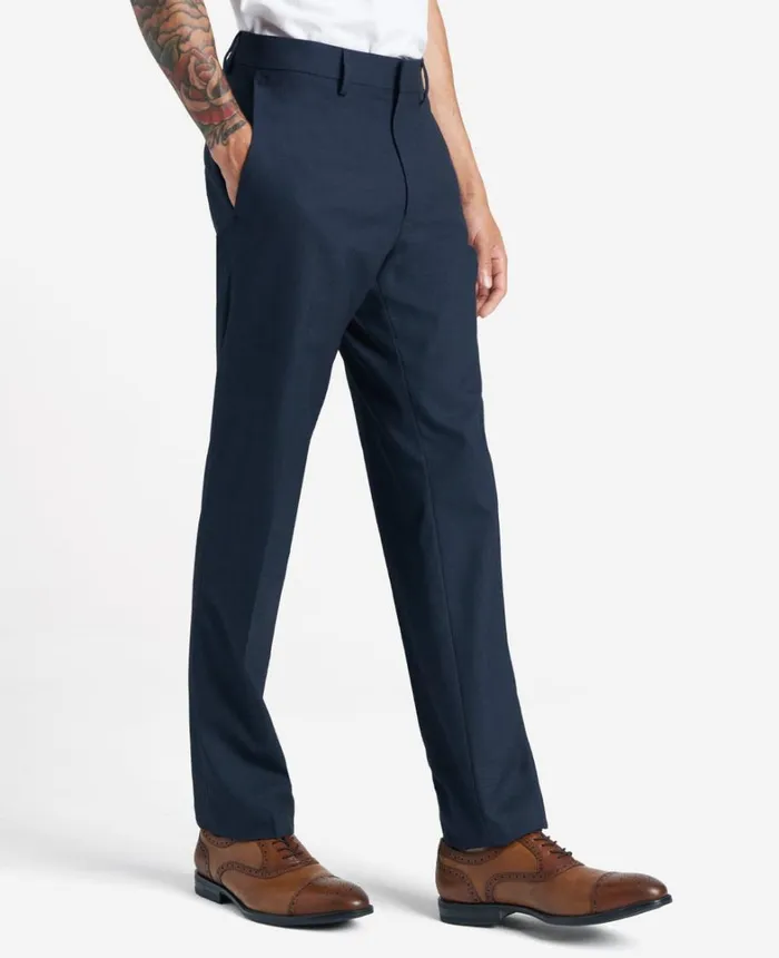 Kenneth Cole Dress Pants Men Premium Stretch Twill SlimFit Flex Waistband Dress Pant Dark Navy