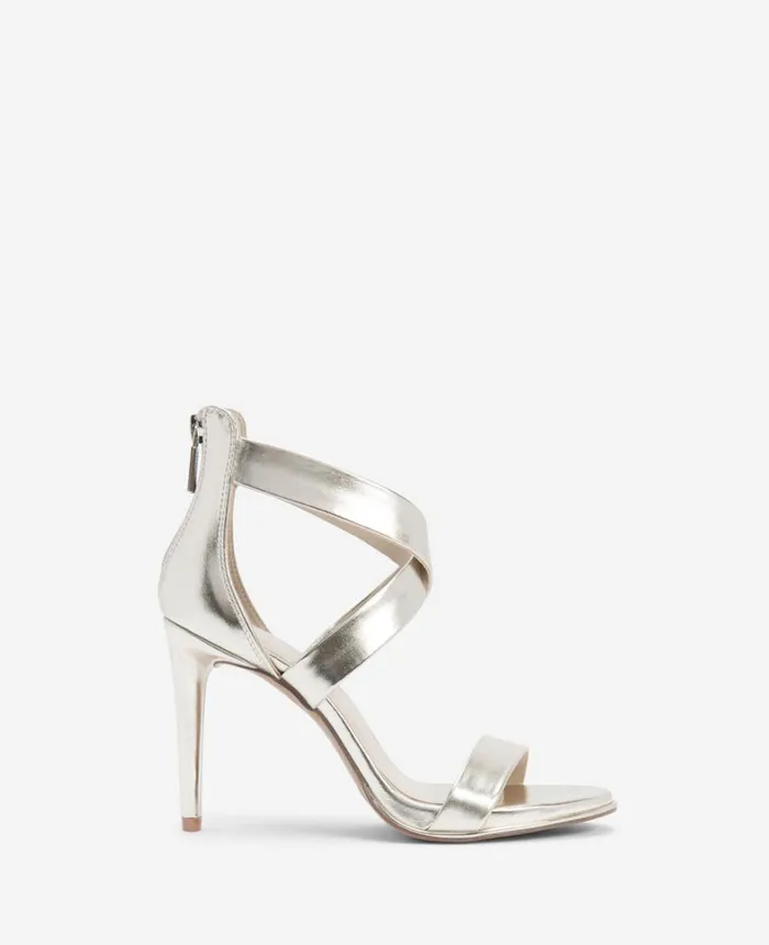 Kenneth Cole Sandals and Wedges Women Brooke Cross Strap Heeled Sandal Light Gold Pu