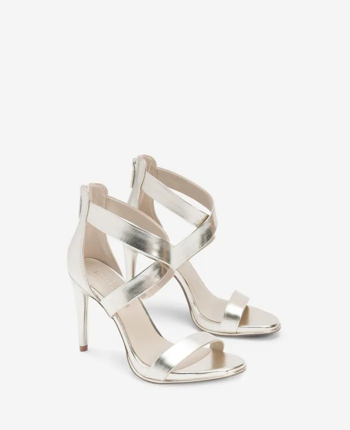 Kenneth Cole Sandals and Wedges Women Brooke Cross Strap Heeled Sandal Light Gold Pu Kenneth Cole Sandals and Wedges Women Brooke Cross Strap Heeled Sandal Light Gold Pu