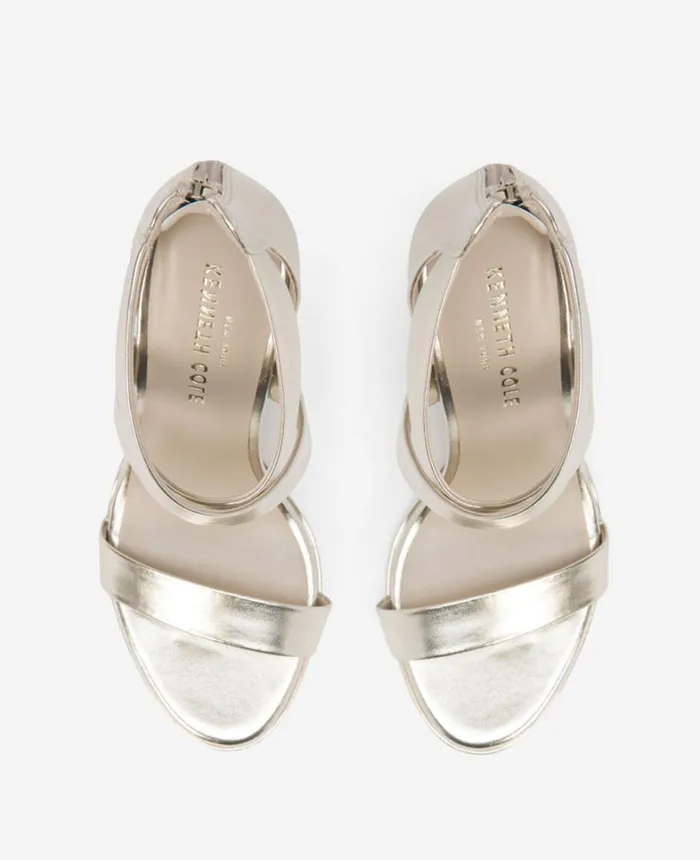 Kenneth Cole Sandals and Wedges Women Brooke Cross Strap Heeled Sandal Light Gold Pu Kenneth Cole Sandals and Wedges Women Brooke Cross Strap Heeled Sandal Light Gold Pu