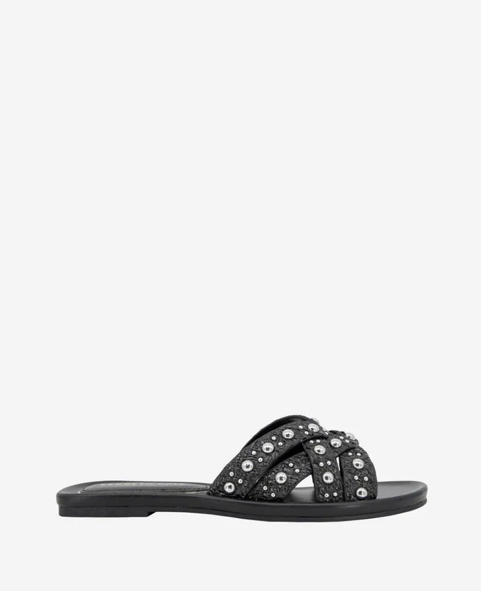 Kenneth Cole Sandals and Wedges Women Jula Flat Sandal Black Raffia