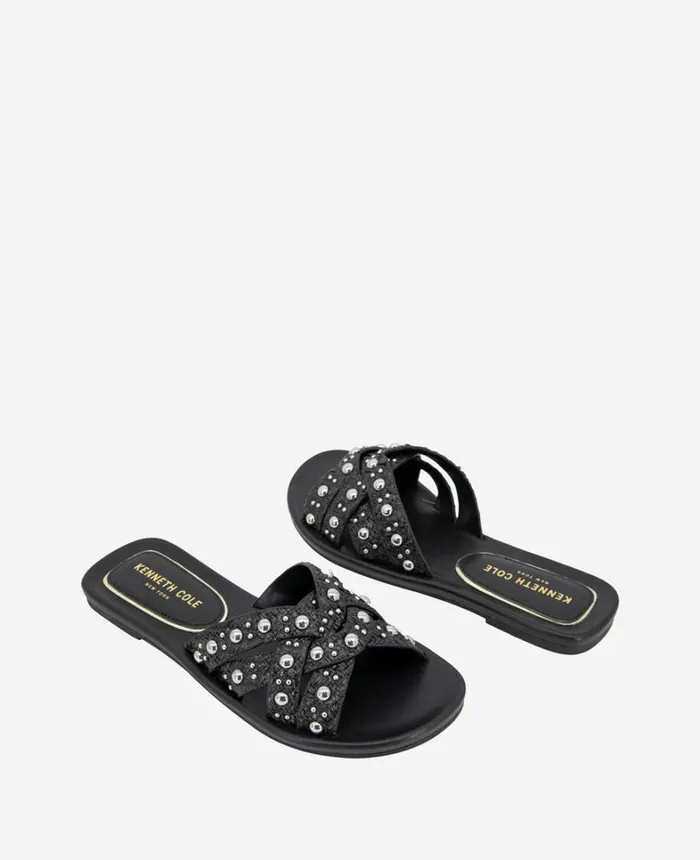 Kenneth Cole Sandals and Wedges Women Jula Flat Sandal Black Raffia Kenneth Cole Sandals and Wedges Women Jula Flat Sandal Black Raffia