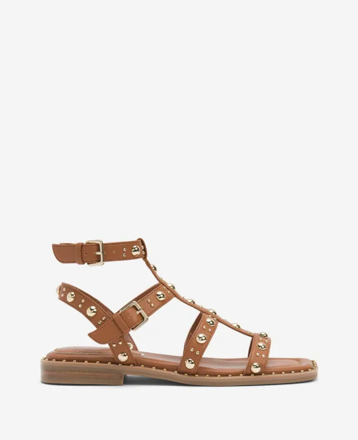 Kenneth Cole Sandals and Wedges Women Ruby Studded Gladiator Flat Sandal Cognac