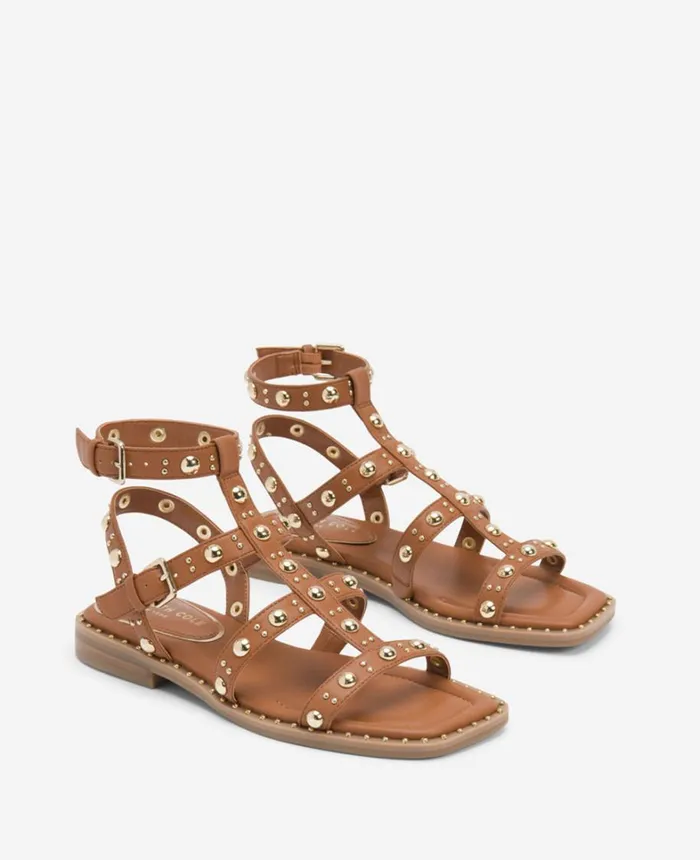 Kenneth Cole Sandals and Wedges Women Ruby Studded Gladiator Flat Sandal Cognac Kenneth Cole Sandals and Wedges Women Ruby Studded Gladiator Flat Sandal Cognac