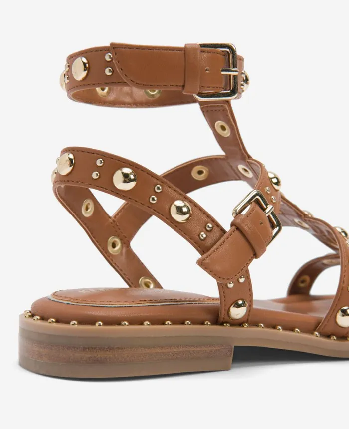 Kenneth Cole Sandals and Wedges Women Ruby Studded Gladiator Flat Sandal Cognac Kenneth Cole Sandals and Wedges Women Ruby Studded Gladiator Flat Sandal Cognac