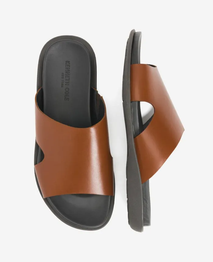 Kenneth Cole Sandals Men SandY Beach Leather Slide Sandal Cognac Kenneth Cole Sandals Men SandY Beach Leather Slide Sandal Cognac