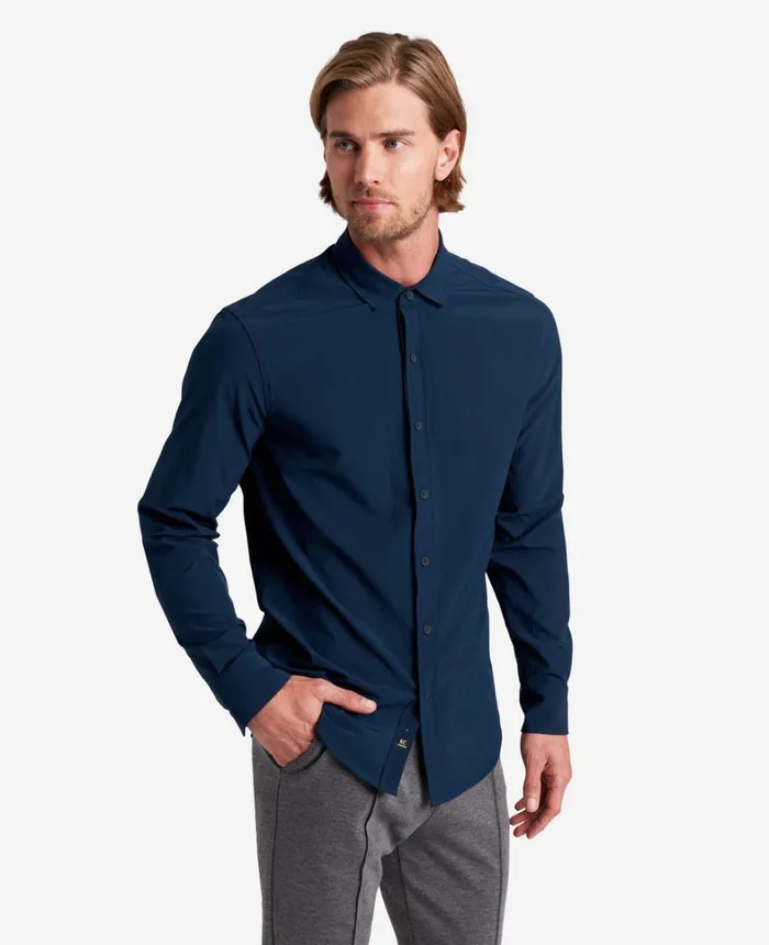 Kenneth Cole Shirts Men Long Sleeve Button Down Sport Shirt Navy