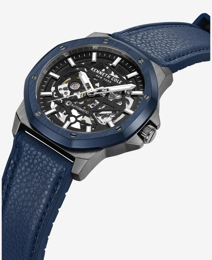 Kenneth Cole Watches Men Automatic TwoTone Leather Strap Watch Blue Kenneth Cole Watches Men Automatic TwoTone Leather Strap Watch Blue