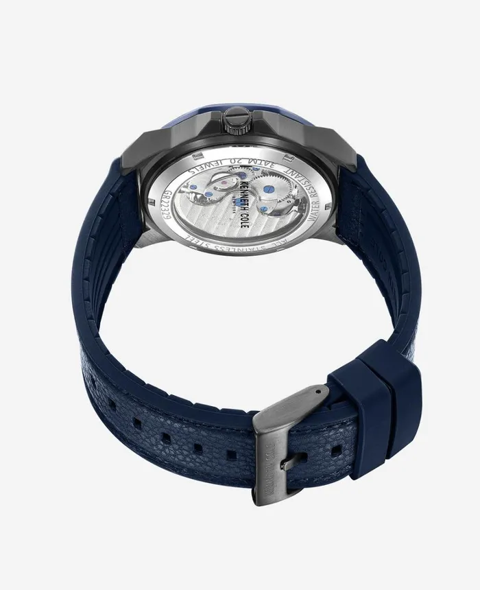 Kenneth Cole Watches Men Automatic TwoTone Leather Strap Watch Blue Kenneth Cole Watches Men Automatic TwoTone Leather Strap Watch Blue