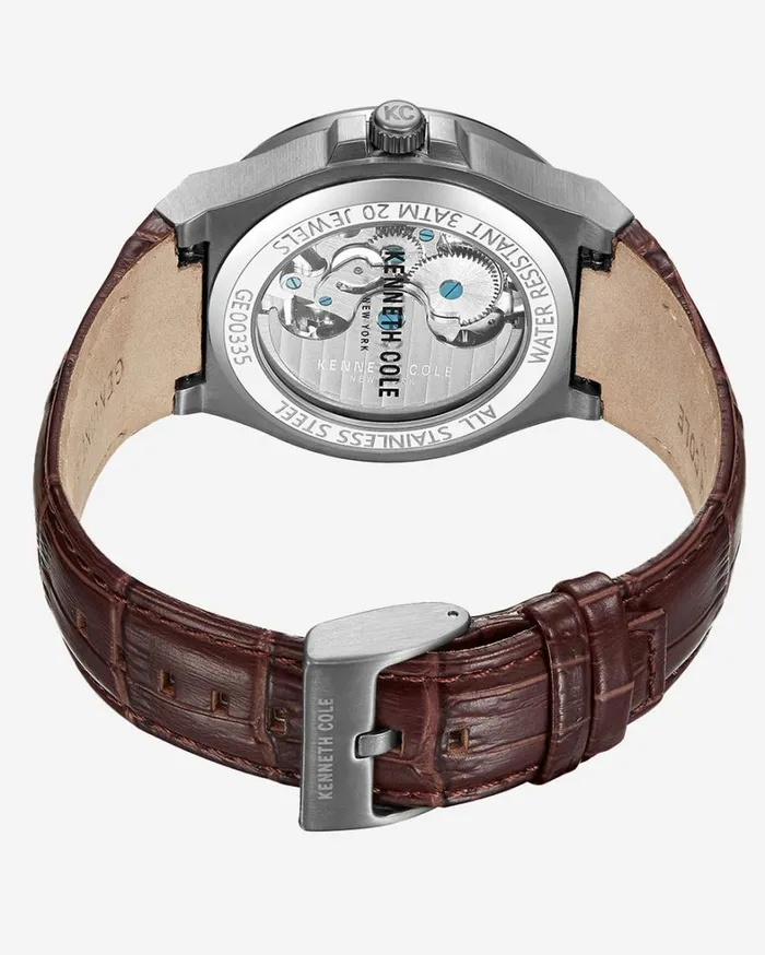 Kenneth Cole Watches Men Kenneth Cole New York Automatic Gunmetal Watch With Brown Leather Strap Brown Kenneth Cole Watches Men Kenneth Cole New York Automatic Gunmetal Watch With Brown Leather Strap Brown