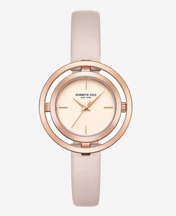Kenneth Cole Watches Women Automatic Transparency Water Resistnat Leather Strap Watch Nude