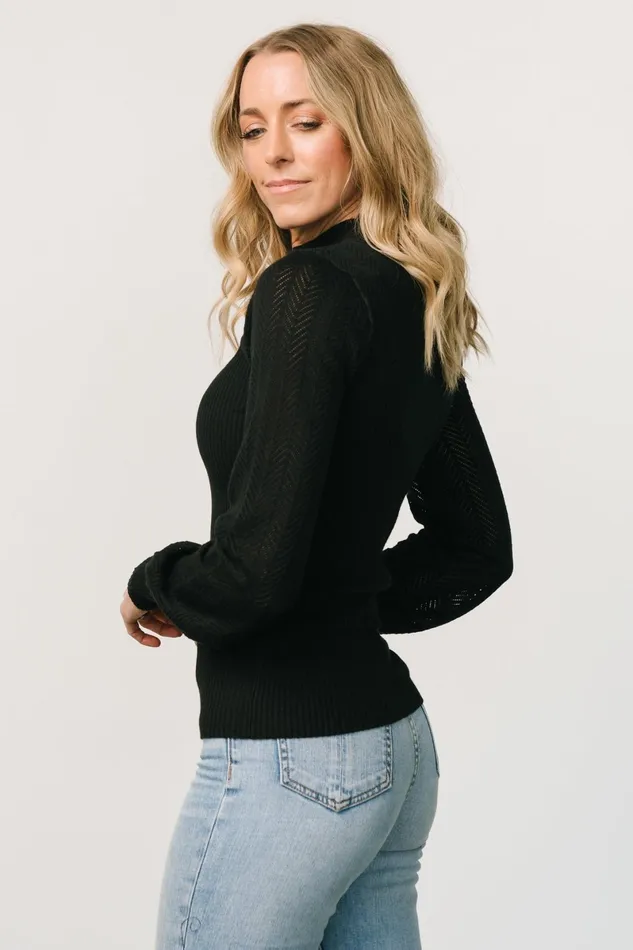 Kenzie Pointelle Sweater Top Black Women Baltic Born Sweaters Kenzie Pointelle Sweater Top Black Women Baltic Born Sweaters