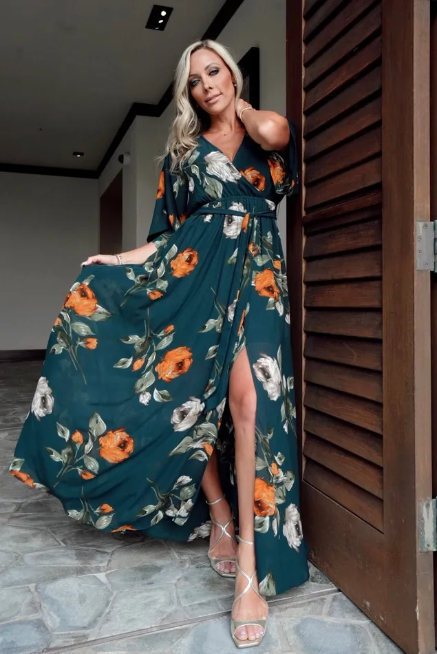 Kia Kimono Maxi Dress Deep Topaz Floral Women Baltic Born Bump Friendly