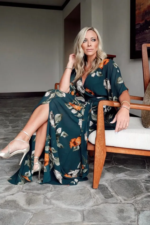 Kia Kimono Maxi Dress Deep Topaz Floral Women Baltic Born Bump Friendly