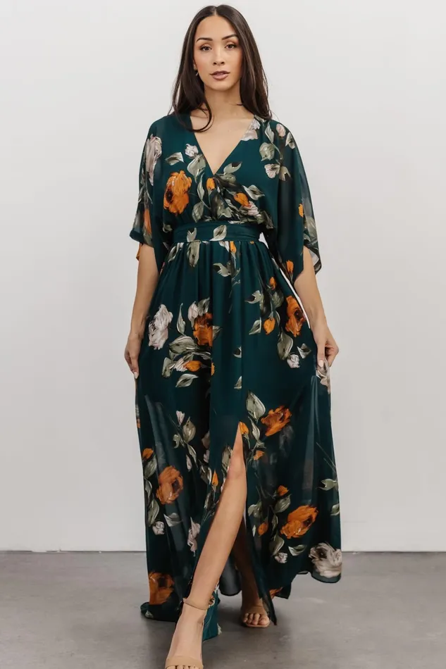 Kia Kimono Maxi Dress Deep Topaz Floral Women Baltic Born Bump Friendly