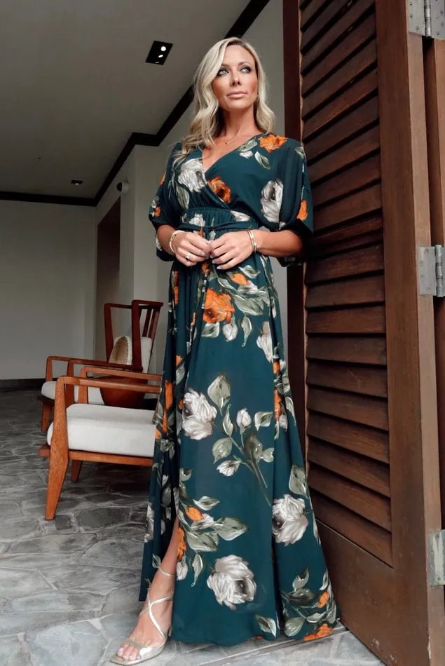 Kia Kimono Maxi Dress Deep Topaz Floral Women Baltic Born Bump Friendly