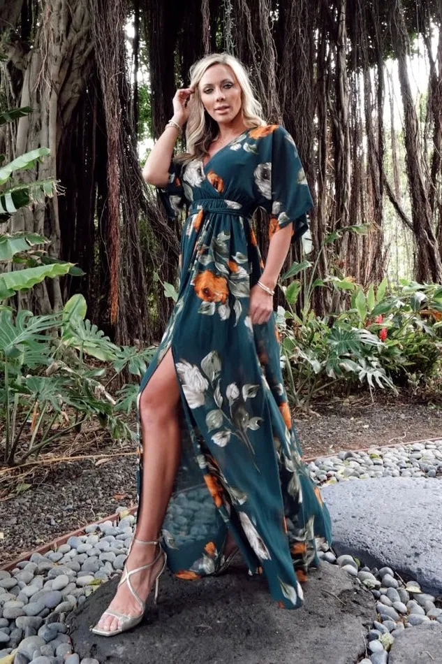 Kia Kimono Maxi Dress Deep Topaz Floral Women Baltic Born Bump Friendly