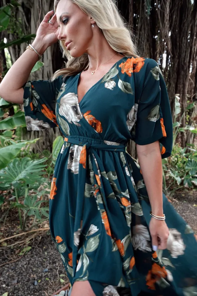 Kia Kimono Maxi Dress Deep Topaz Floral Women Baltic Born Bump Friendly