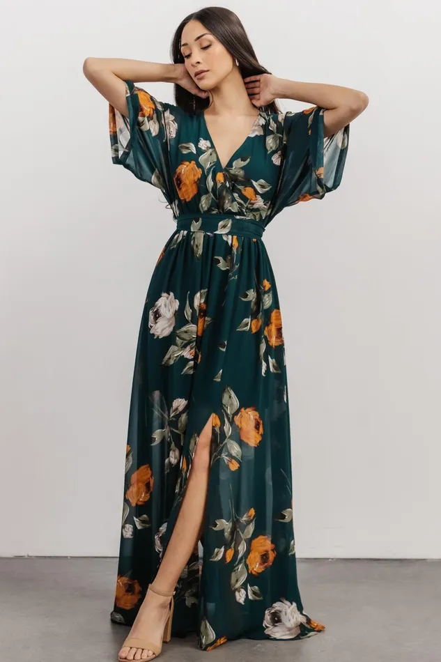 Kia Kimono Maxi Dress Deep Topaz Floral Women Baltic Born Bump Friendly