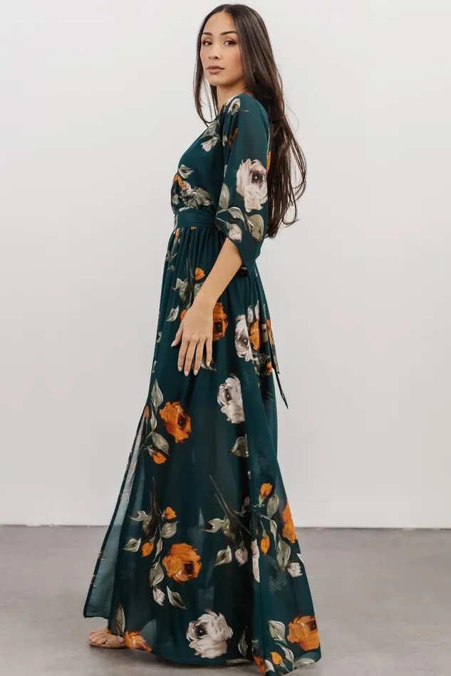 Kia Kimono Maxi Dress Deep Topaz Floral Women Baltic Born Bump Friendly