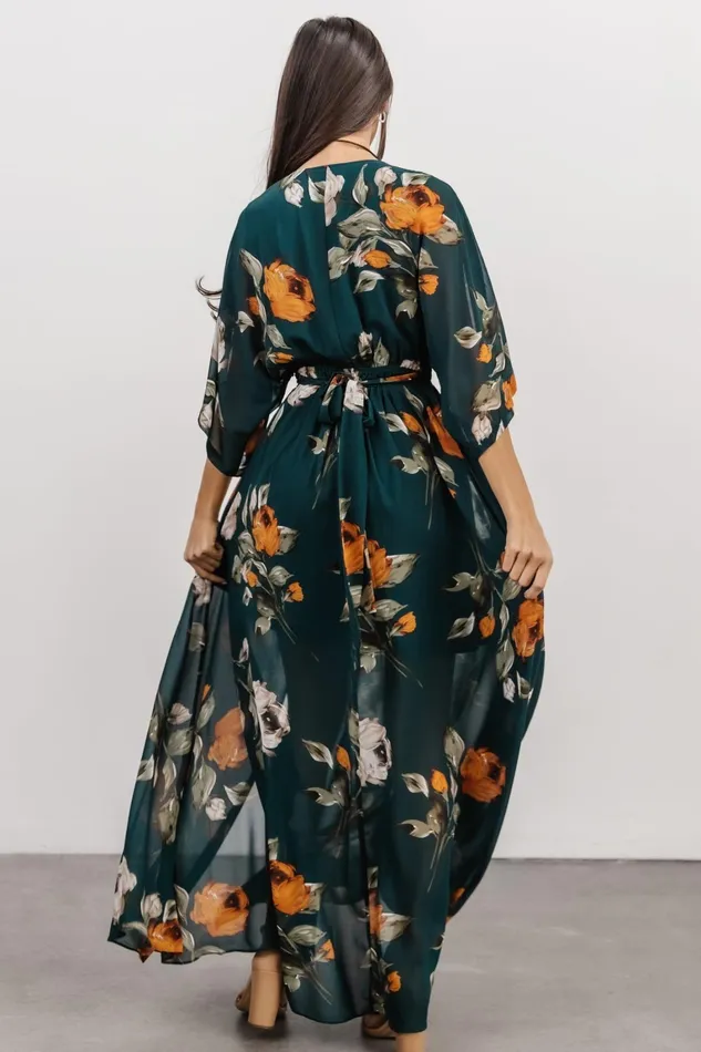 Kia Kimono Maxi Dress Deep Topaz Floral Women Baltic Born Bump Friendly