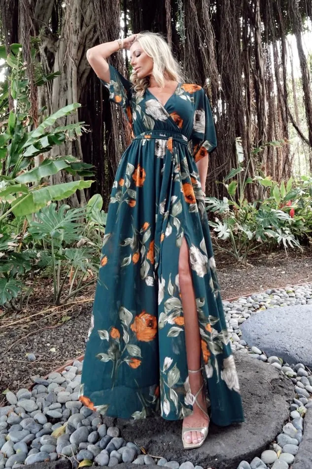 Kia Kimono Maxi Dress Deep Topaz Floral Women Baltic Born Bump Friendly