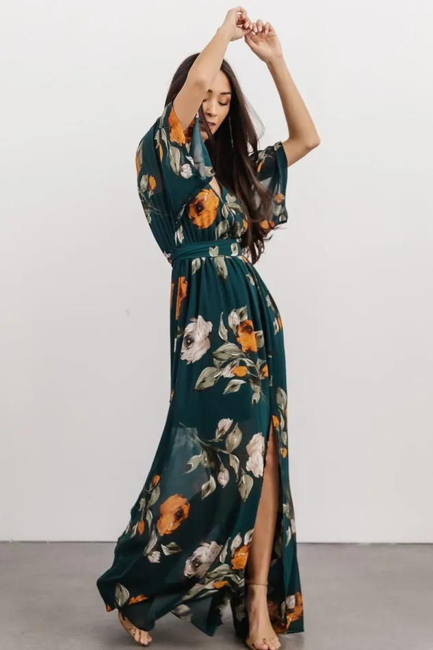 Kia Kimono Maxi Dress Deep Topaz Floral Women Baltic Born Bump Friendly