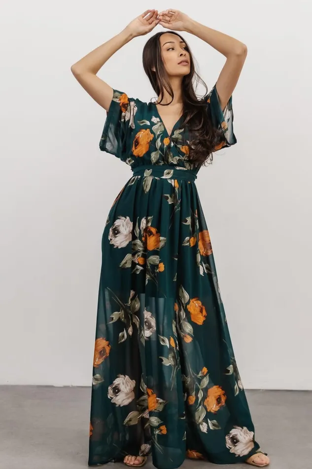 Kia Kimono Maxi Dress Deep Topaz Floral Women Baltic Born Bump Friendly