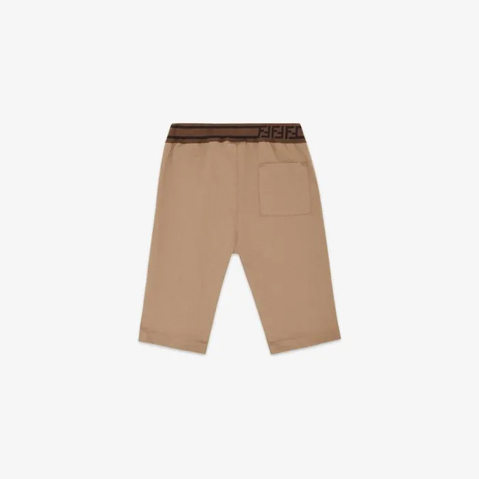 Kids Beige Cotton Trousers With Logo Accent Beige Fendi Baby Boy