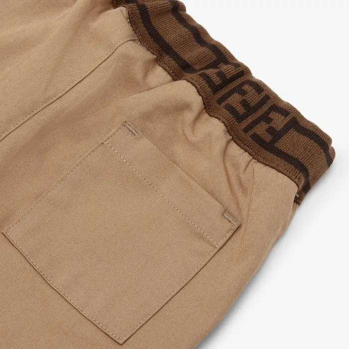 Kids Beige Cotton Trousers With Logo Accent Beige Fendi Baby Boy