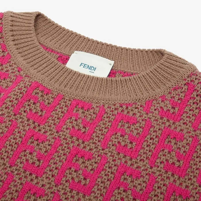 Kids Brown And Fuchsia Knit Junior Top Brown Fendi Ready To Wear