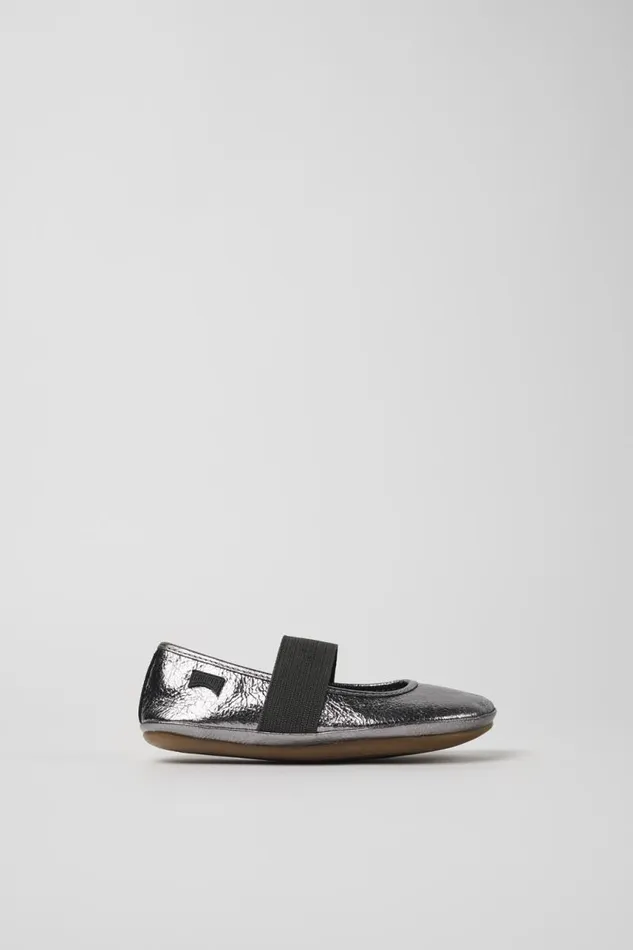 Kids Camper Ballerinas Right Metallic Grey Leather Ballerinas For Kids
