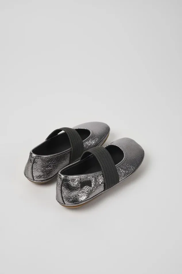 Kids Camper Ballerinas Right Metallic Grey Leather Ballerinas For Kids