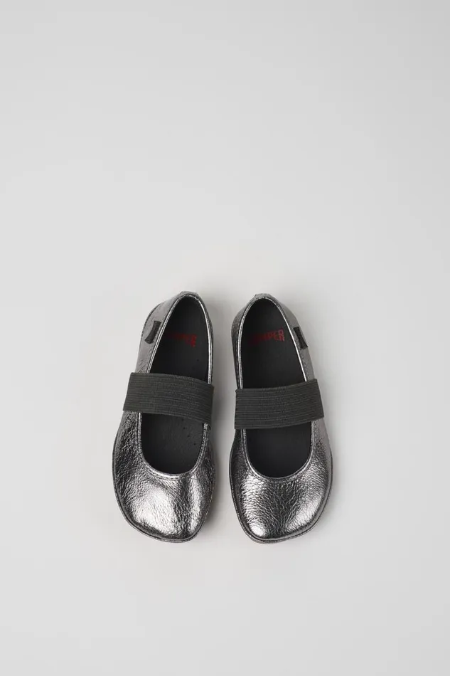 Kids Camper Ballerinas Right Metallic Grey Leather Ballerinas For Kids