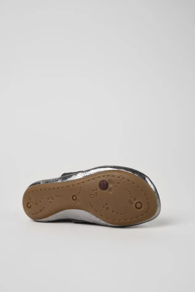 Kids Camper Ballerinas Right Metallic Grey Leather Ballerinas For Kids