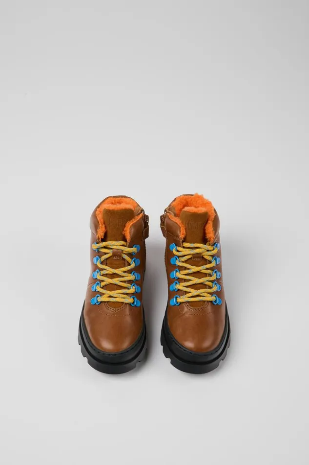 Kids Camper Boots Brutus Brown Leather And Nubuck Laceup Boots