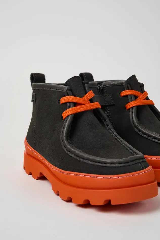 Kids Camper Boots Brutus Grey Leather And Nubuck Ankle Boots For Kids