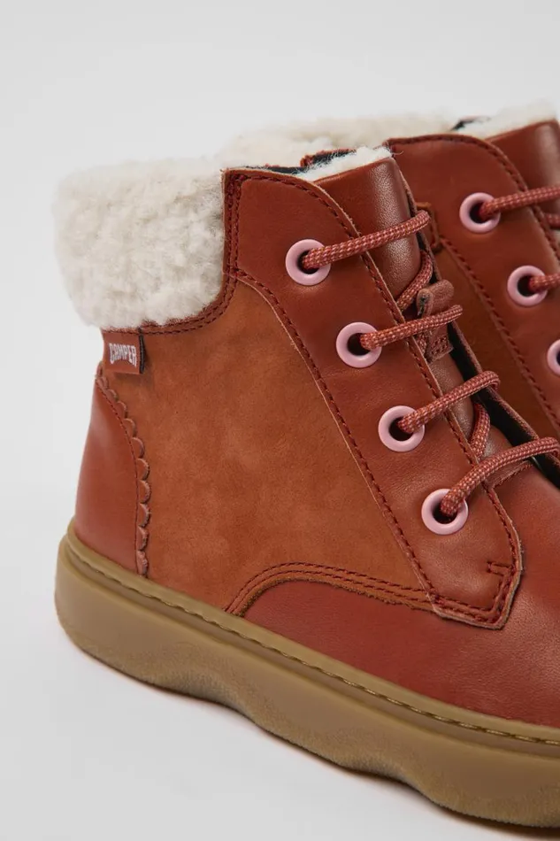 Kids Camper Boots Kiddo Red Leather And Nubuck Ankle Boots For Kids