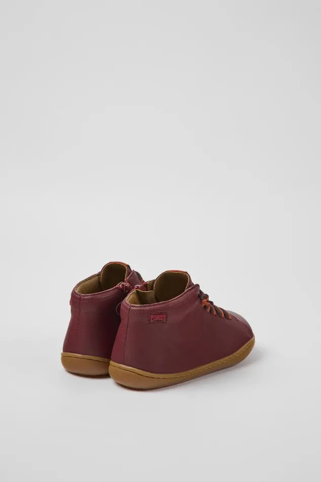 Kids Camper Boots Peu Burgundy Leather Ankle Boots For Kids