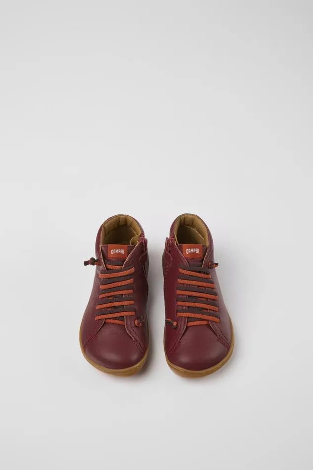 Kids Camper Boots Peu Burgundy Leather Ankle Boots For Kids