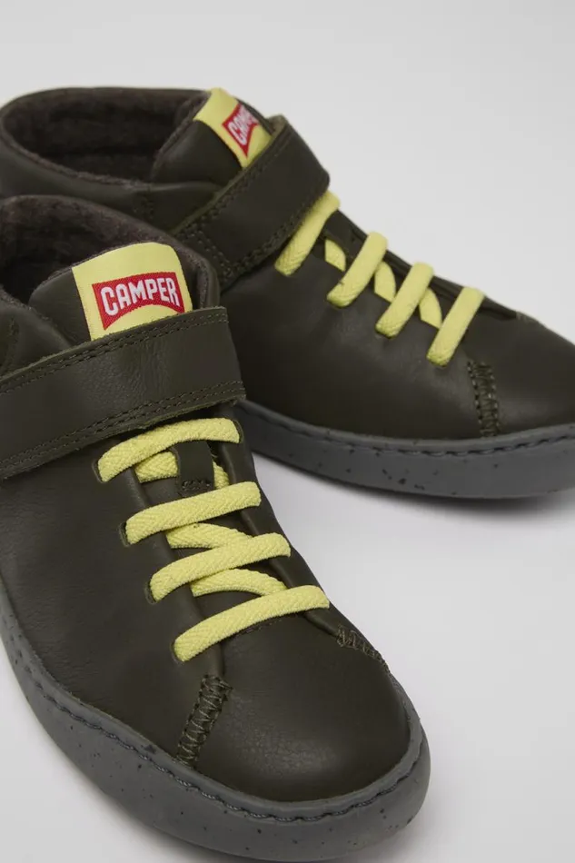 Kids Camper Boots Peu Touring Green Leather Boots